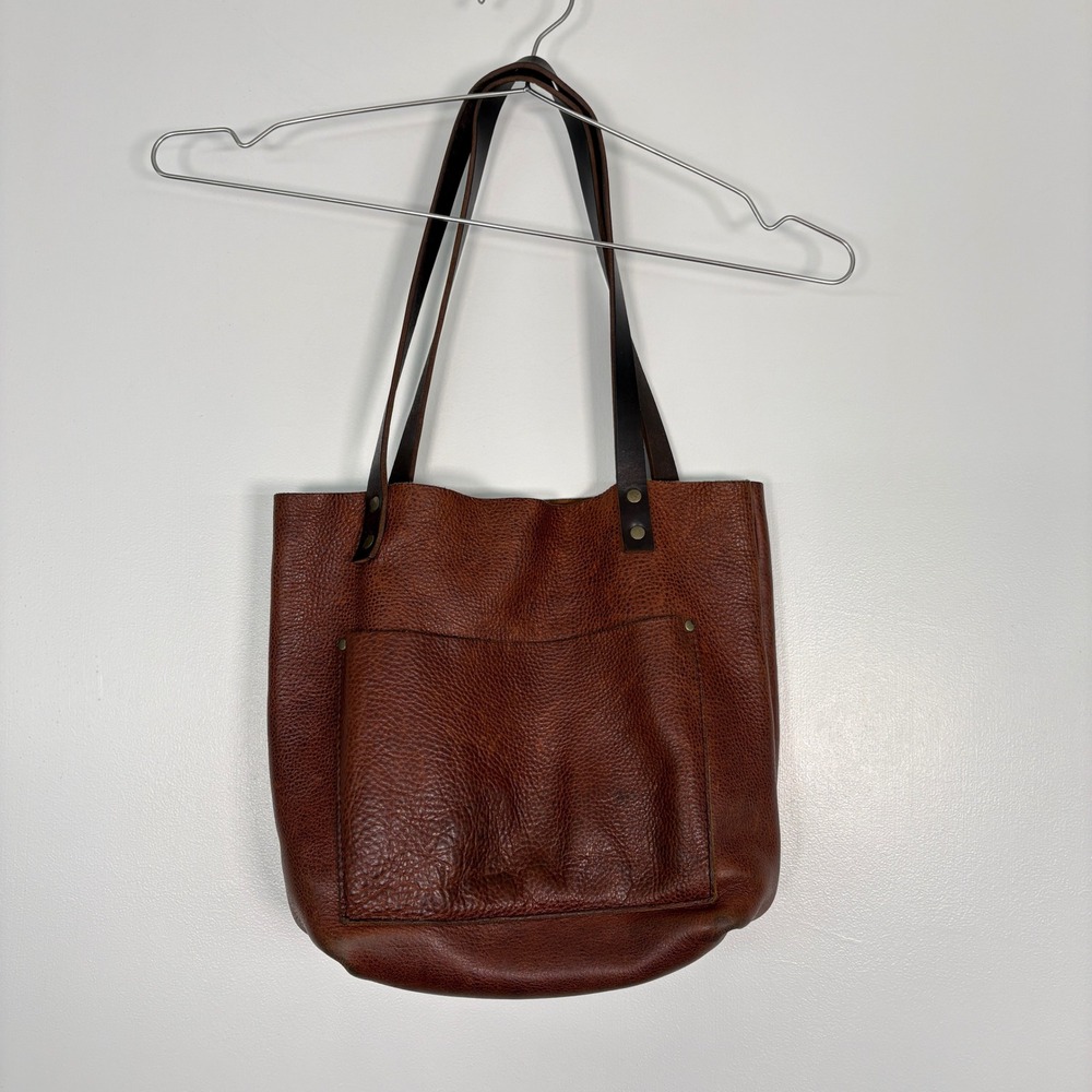 Portland Leather Goods Womens Tote Bag Medium Brown Pebbled Leather Handmade